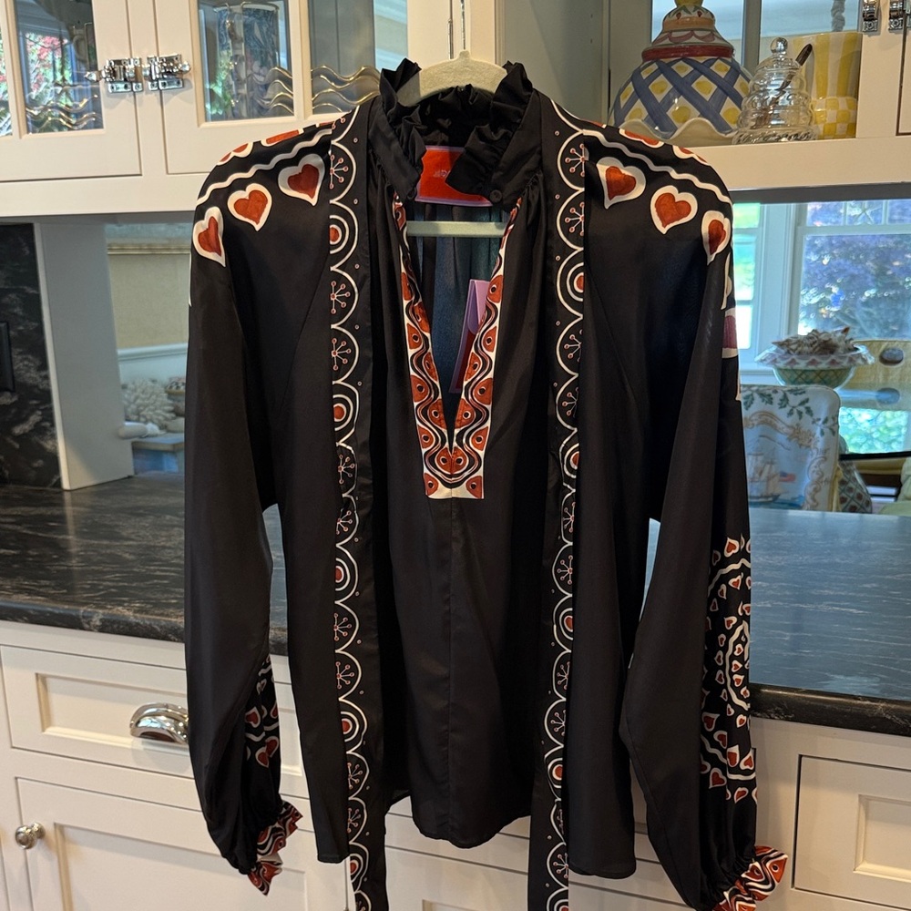 LA DoubleJ Black Blouse with Red and White Heart TrimLa DoubleJ heart blouse Sm